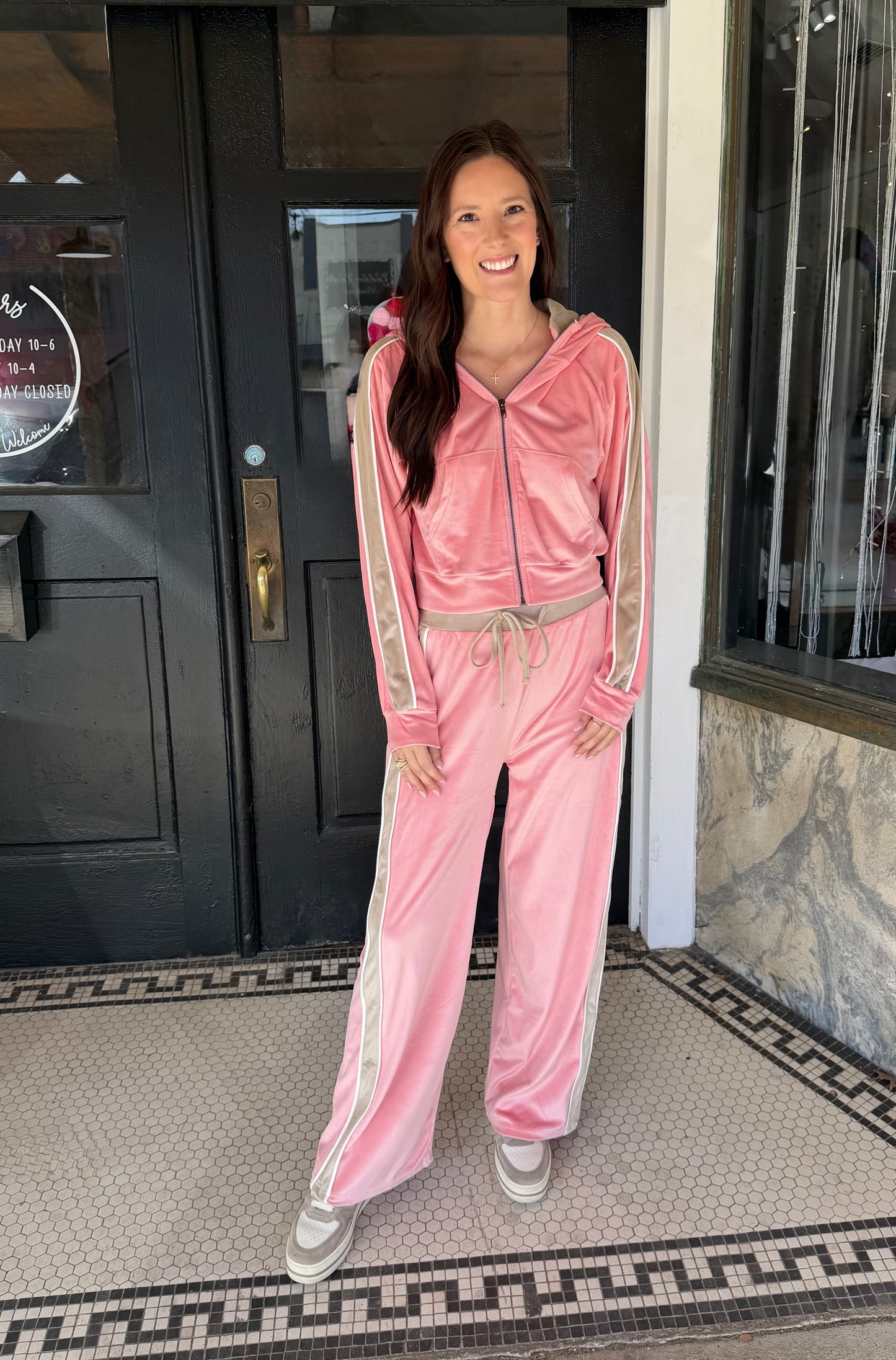 Velour Tracksuit Set with Stripe