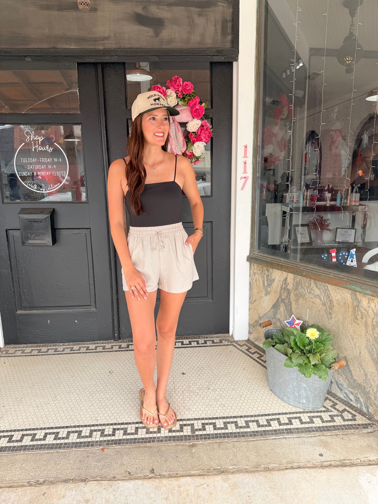 Linen Blend Elastic Drawstring Shorts