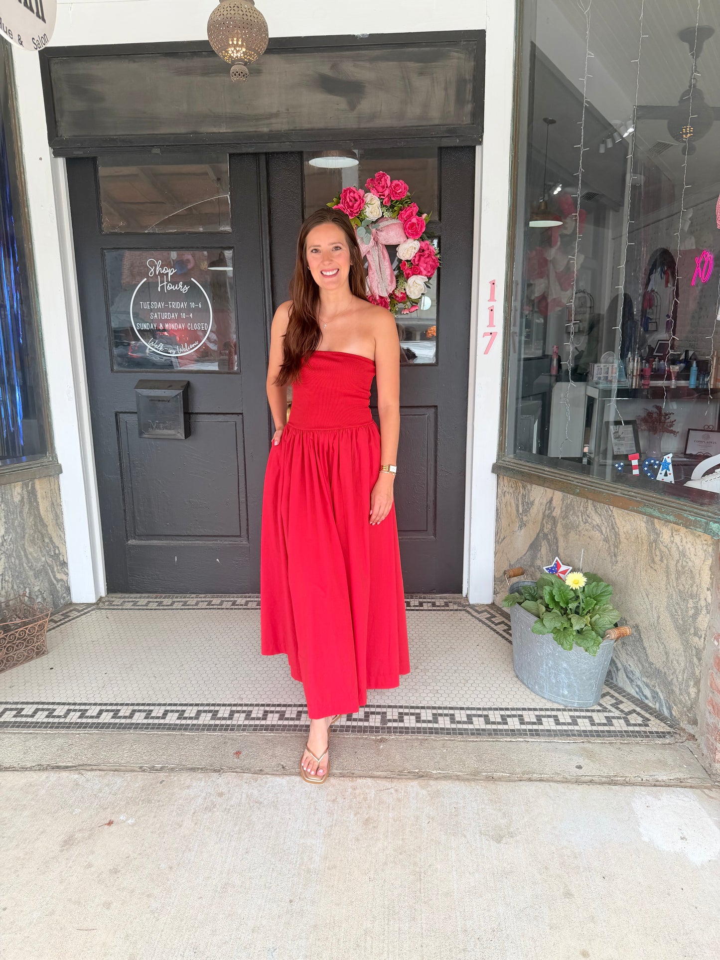 Strapless Flowy Midi Dress