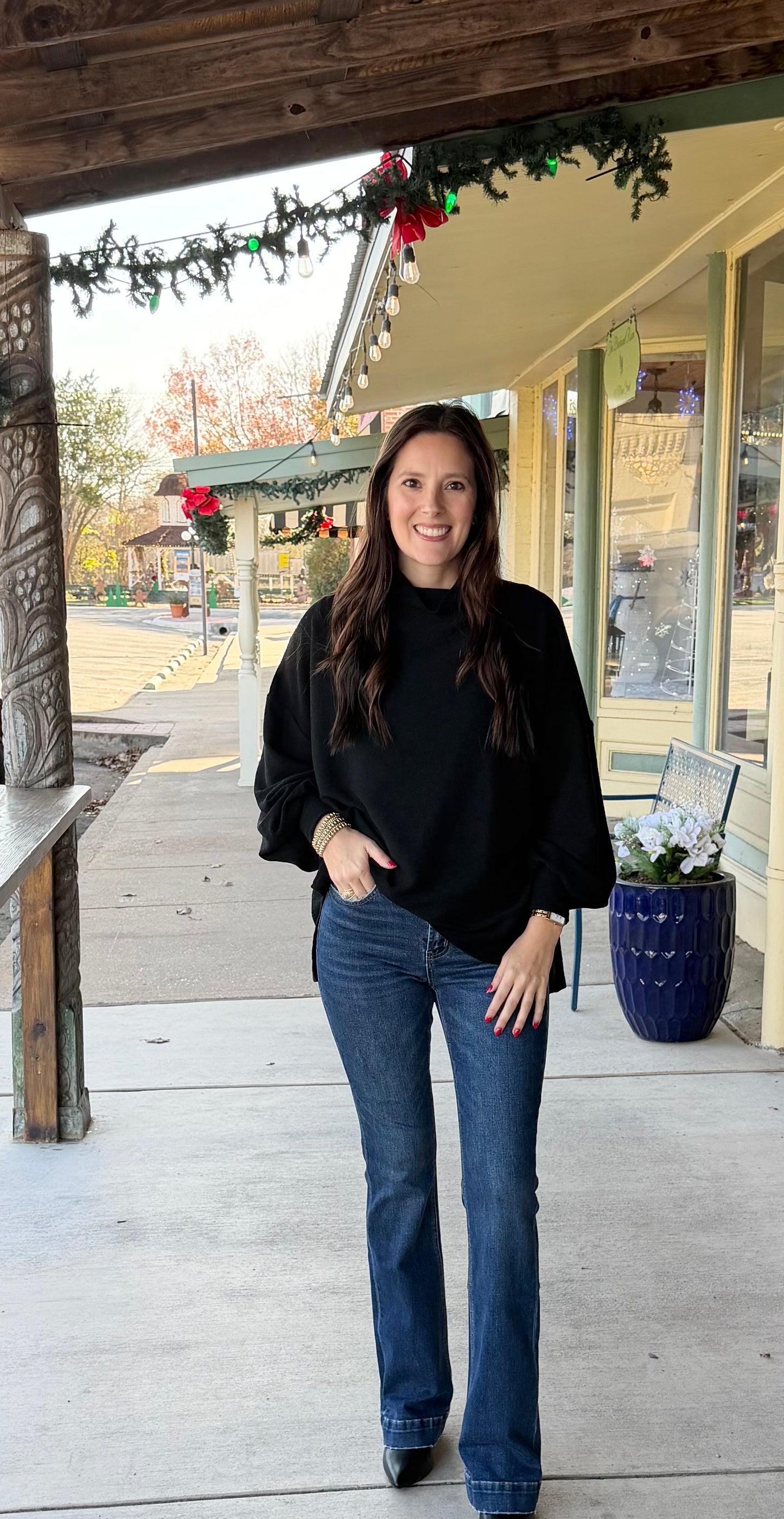 Mock Neck Balloon Sleeve Top