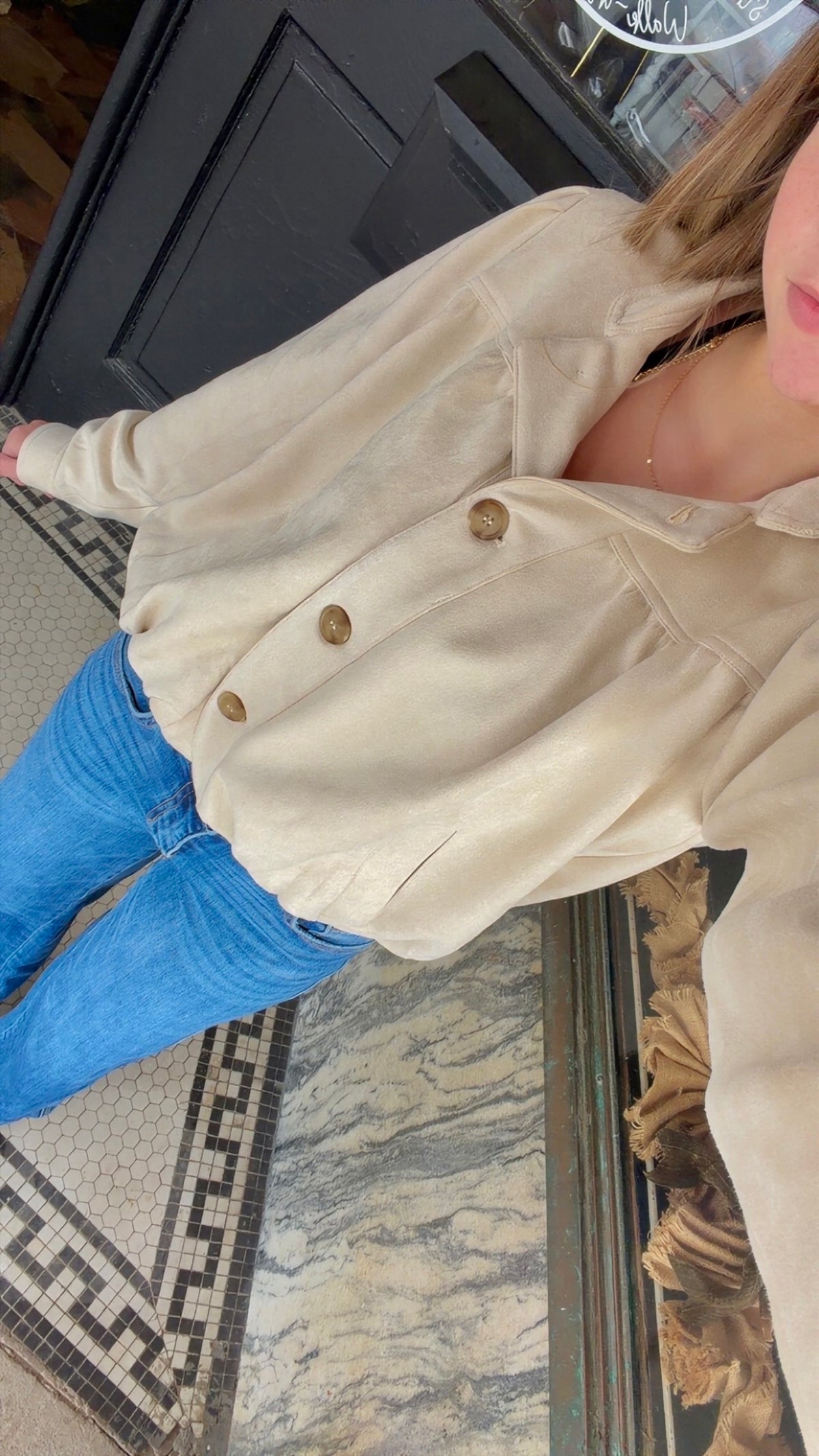 Suede Hem Button Up Jacket