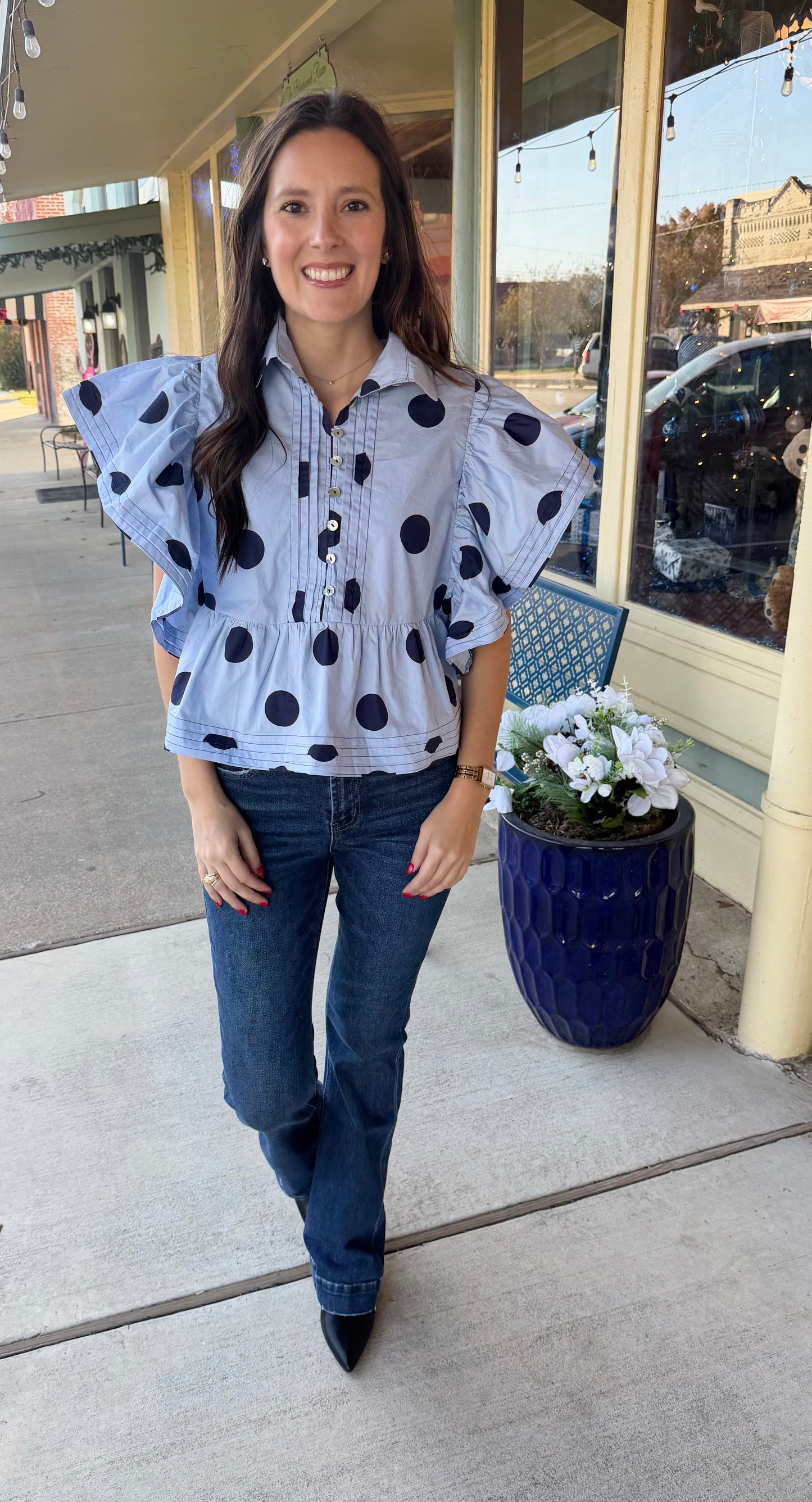 Ruffle Sleeves Pintuck Dot Top