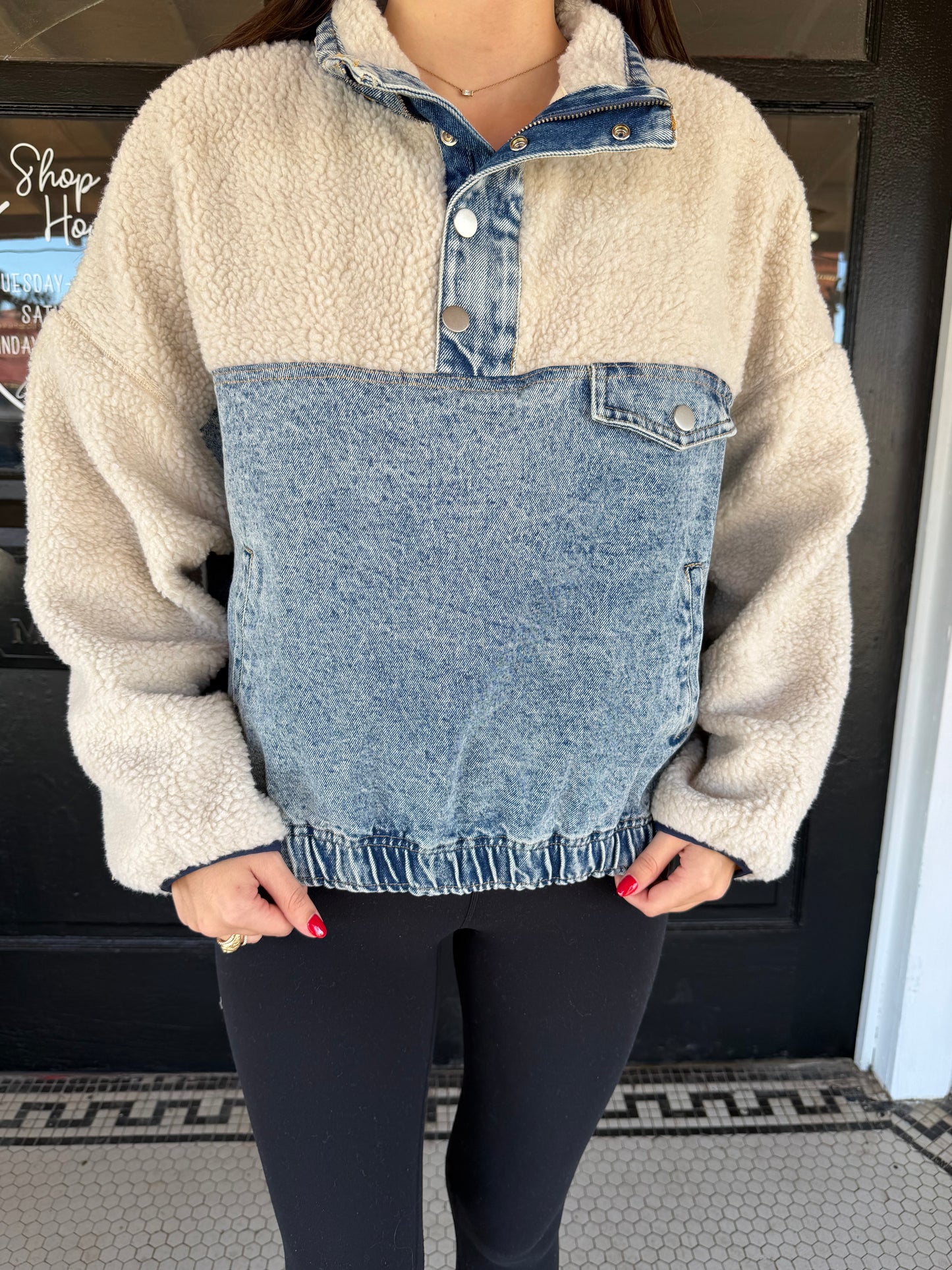 Sherpa Quarter Denim Zip Pullover