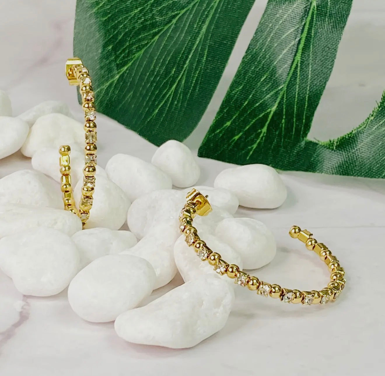 Ball and Jewel Hoop Earrings