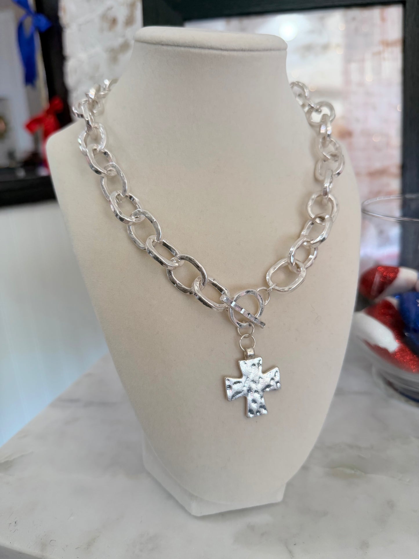 Chunky Hammered Cross Necklace