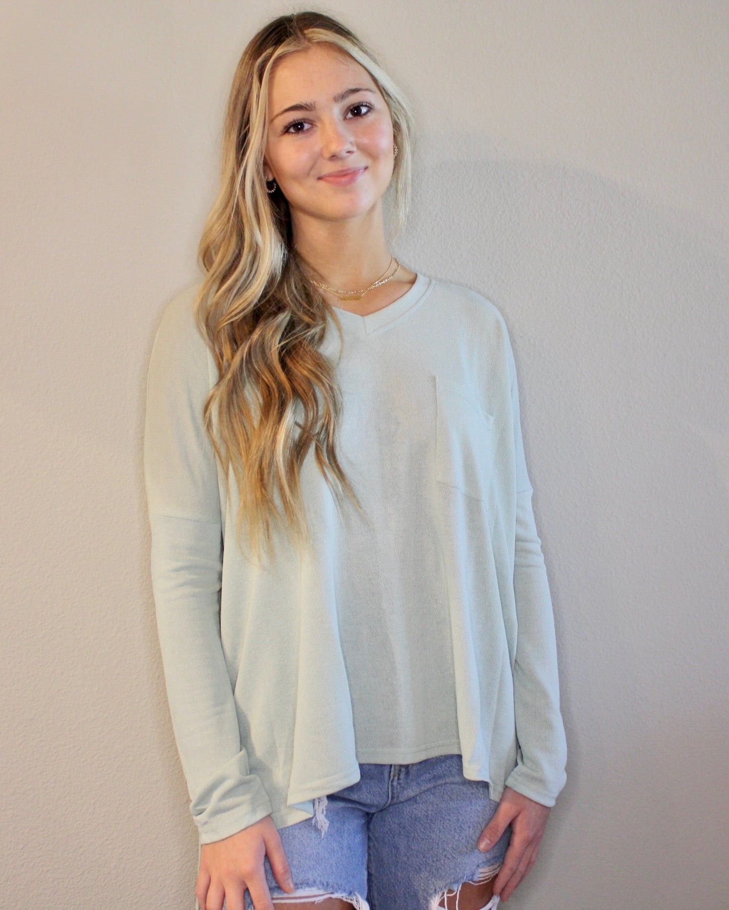 Long Sleeve V Neck with Pocket