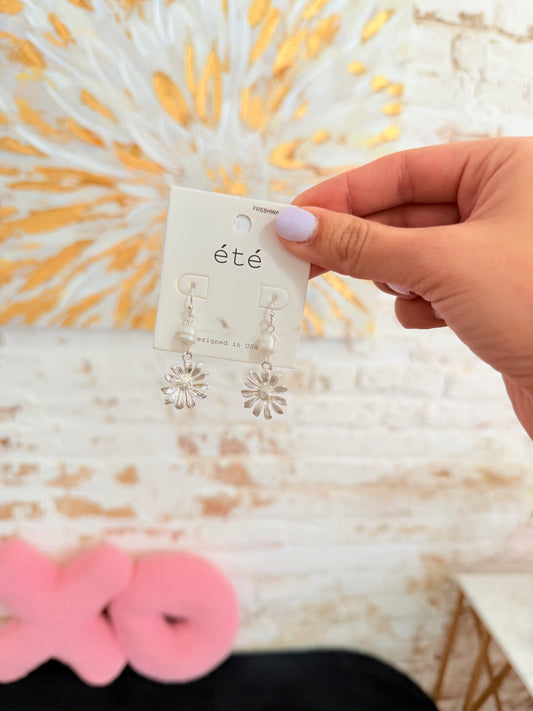 Flower Silver Drop Earrings
