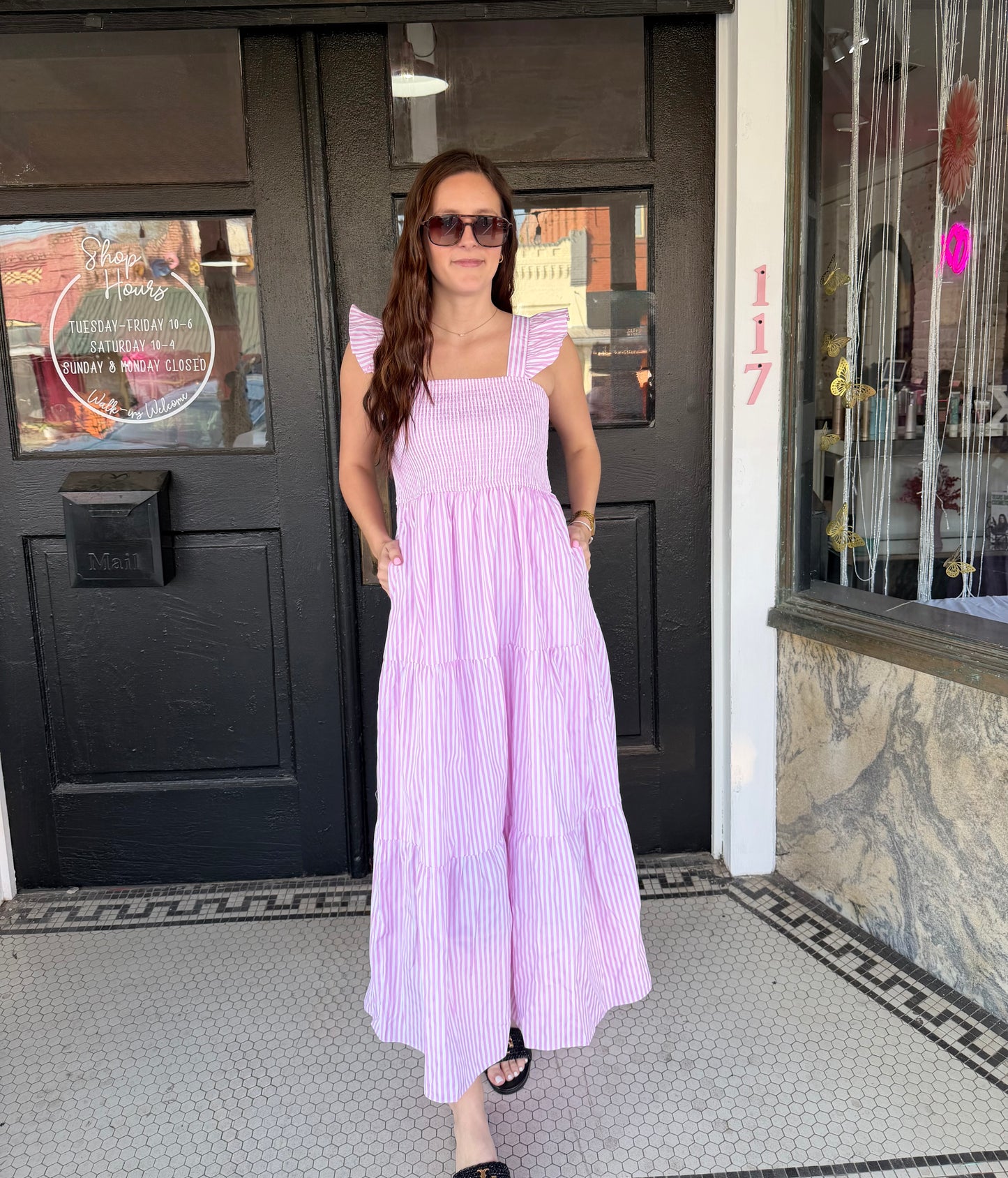 Ruffled Sleeve Stripe Smocked Maxi Dress