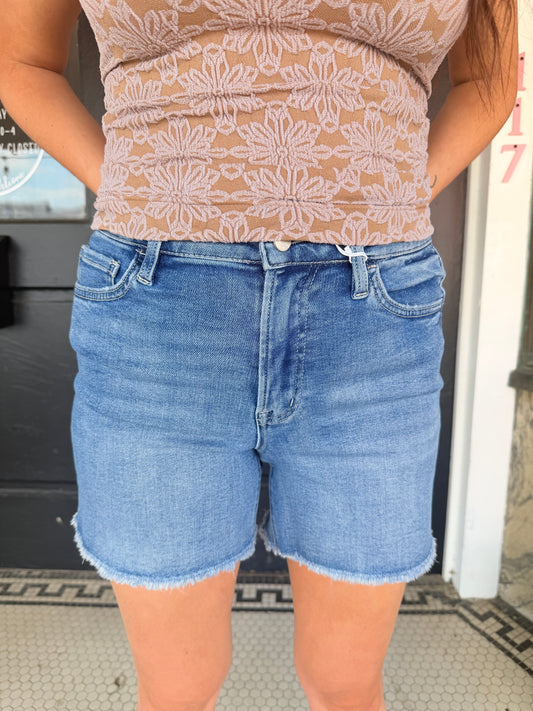 Super High Rise A Line Denim Shorts