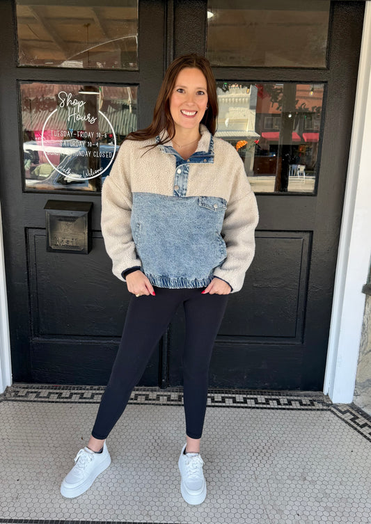 Sherpa Quarter Denim Zip Pullover