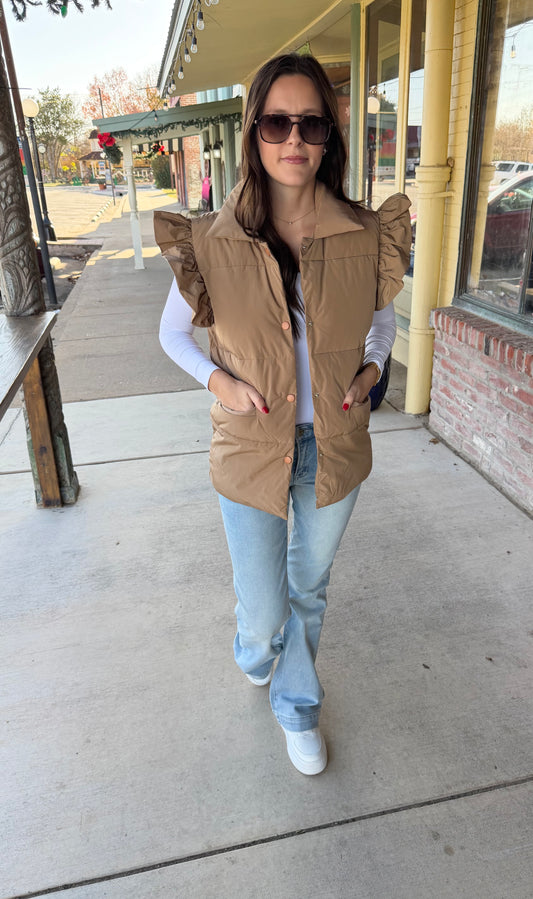 Ruffle Short sleeve padded Vest