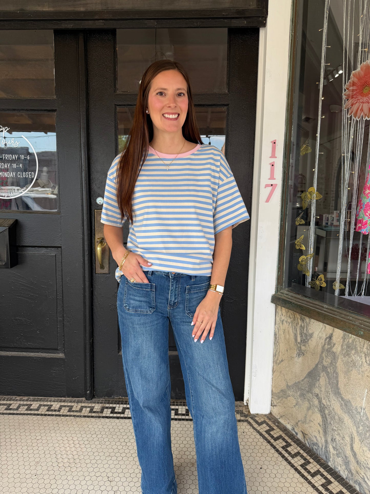 High Rise Patch Pocket Wide Jeans