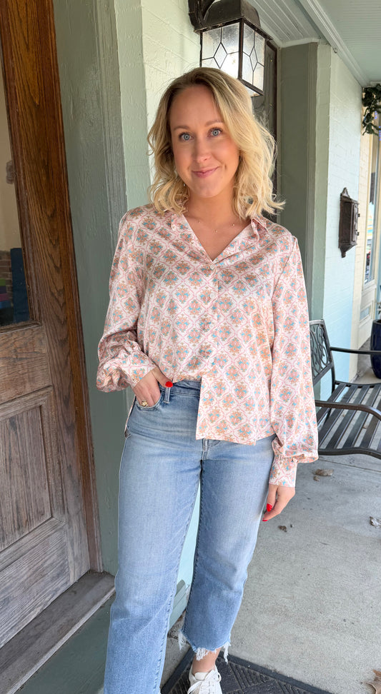 Printed Woven Ivory Pink Blouse