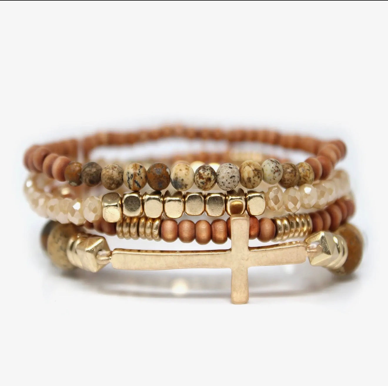 Set of 4, Stone and Wooded Beads Bracelet