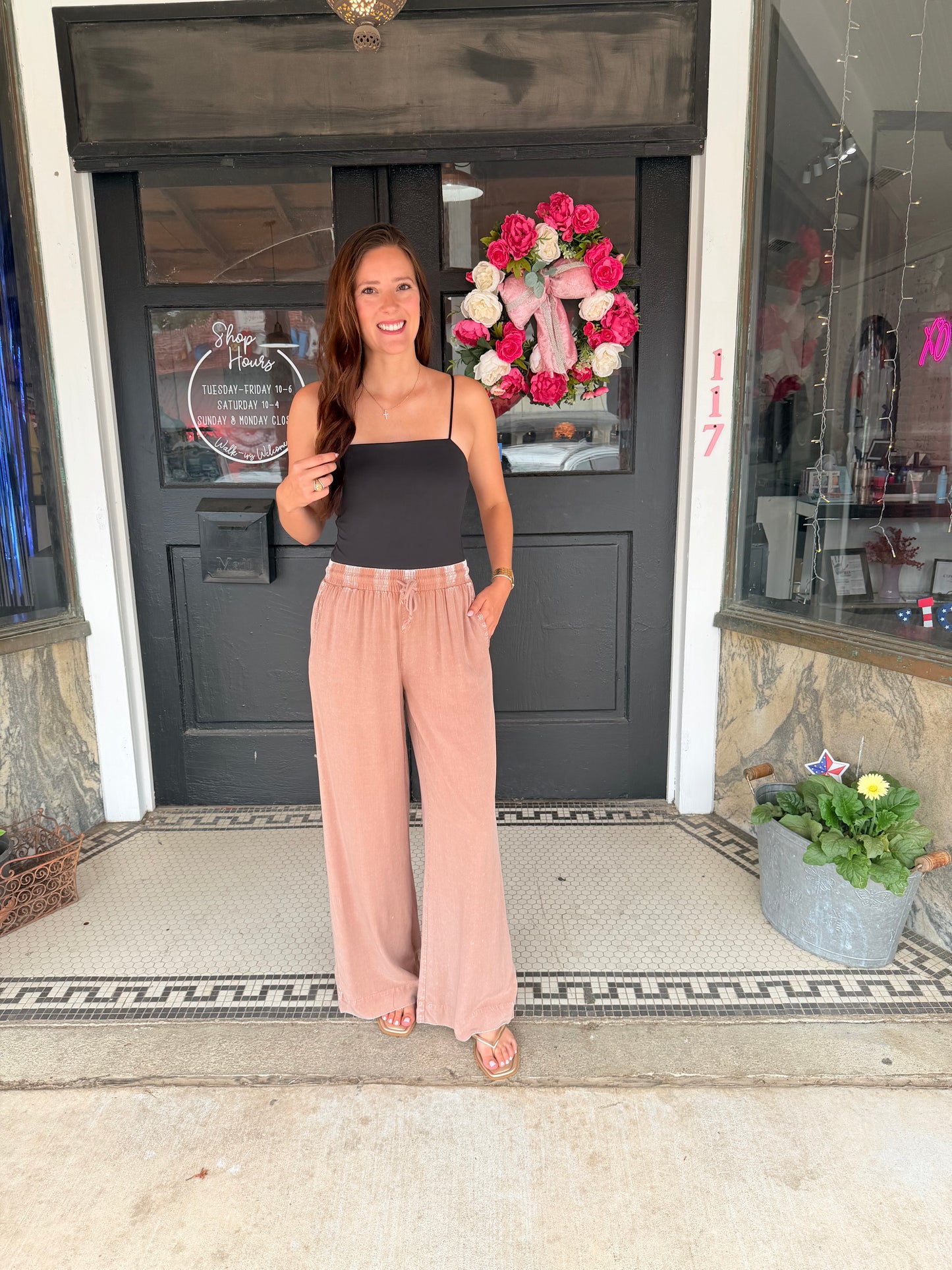 Mineral Wash Drawstring Wide Leg Pants