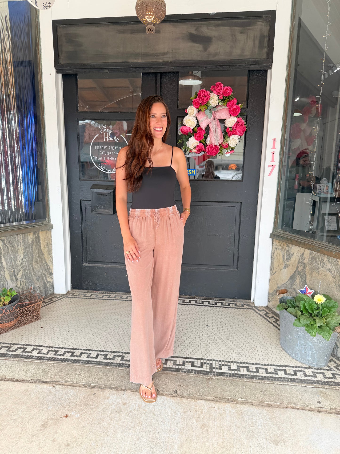 Mineral Wash Drawstring Wide Leg Pants