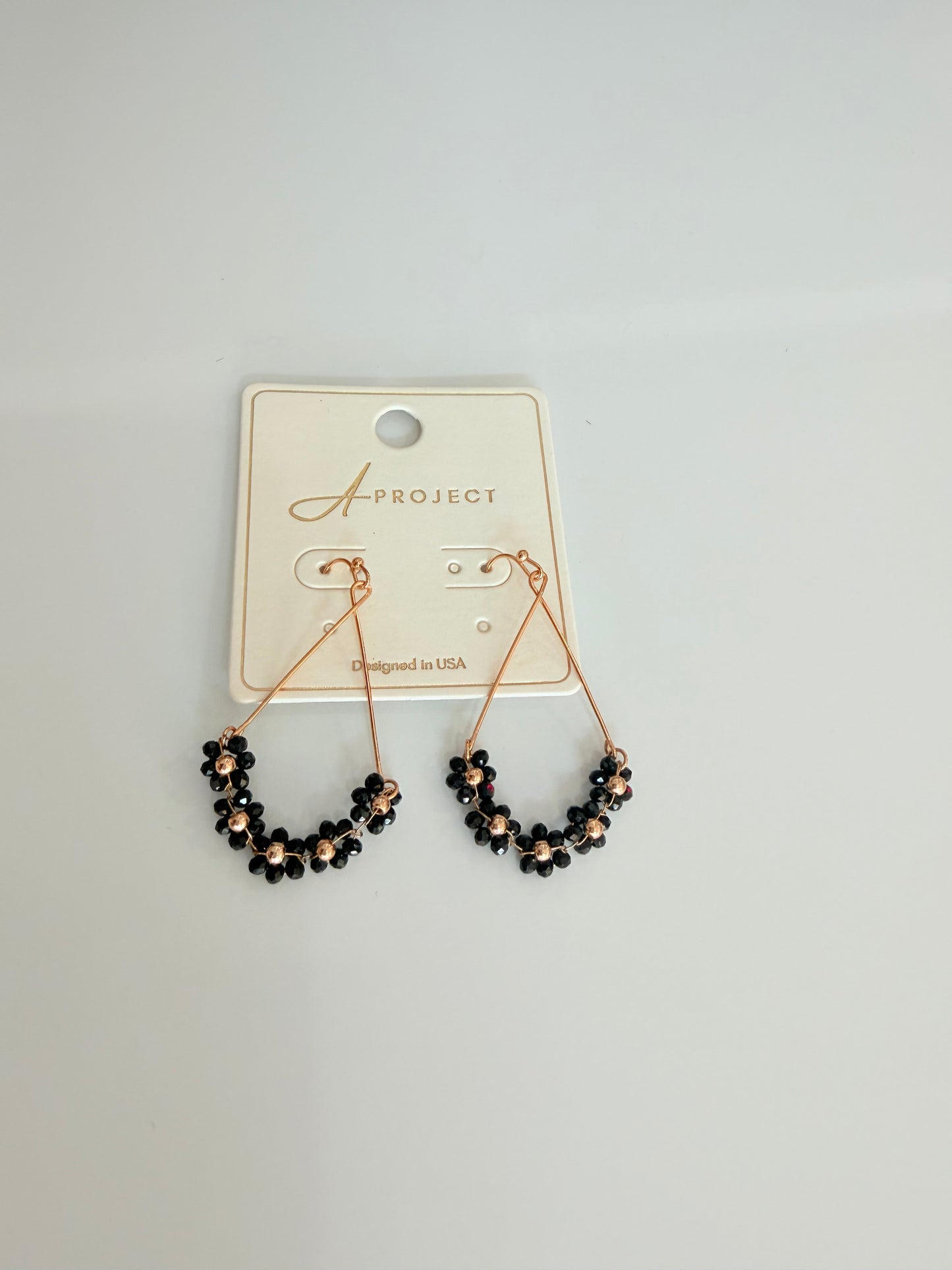 Black Flower Gold Hoops