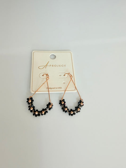Black Flower Gold Hoops