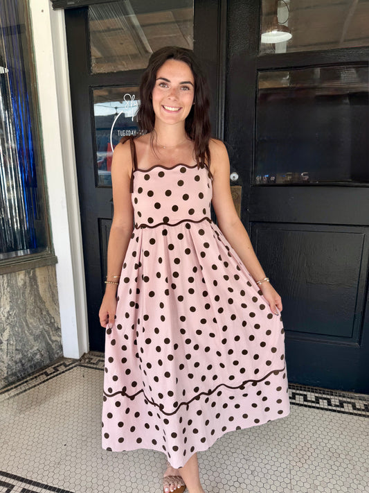 Pink Brown Polka Dot Dress