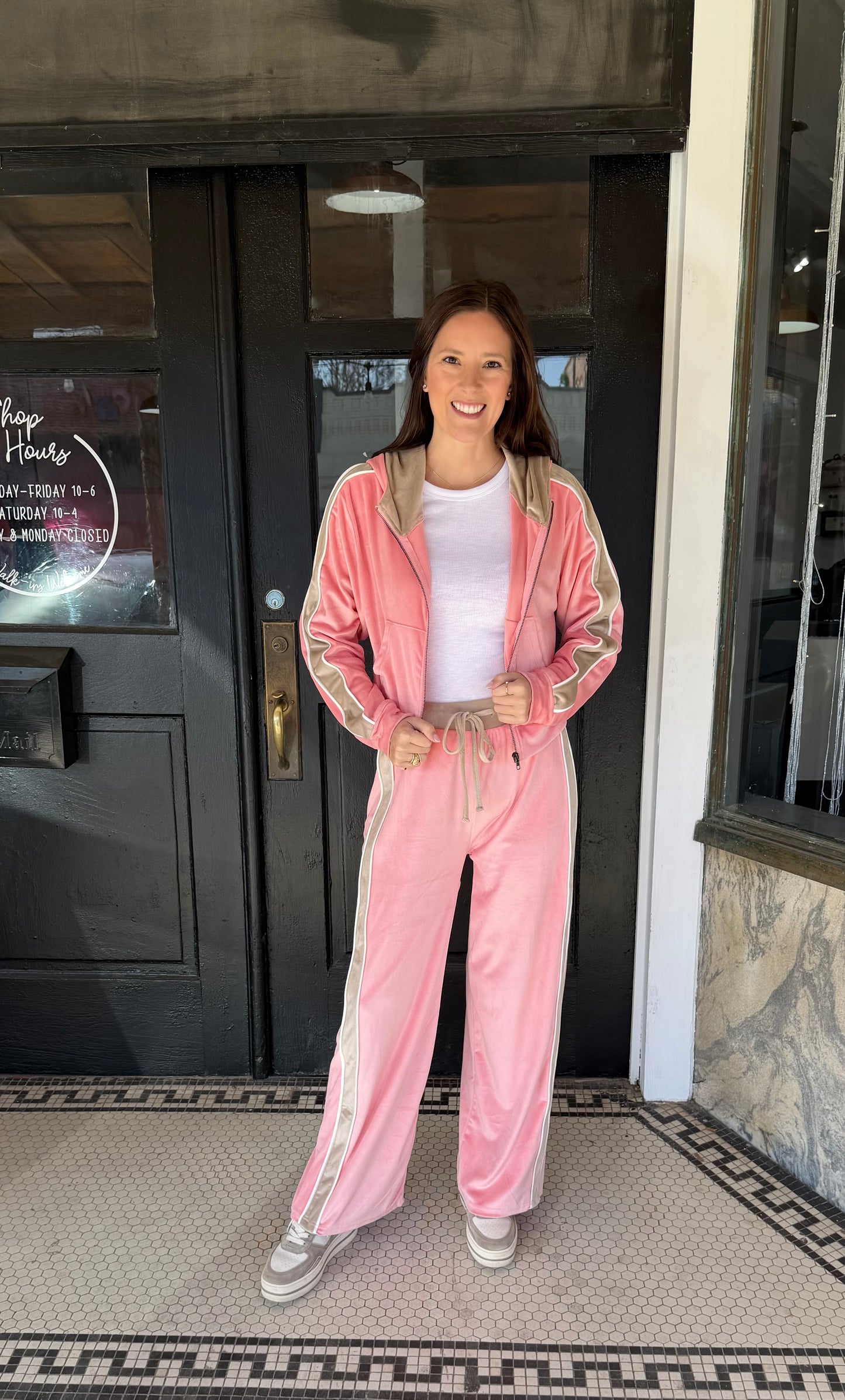 Velour Tracksuit Set with Stripe