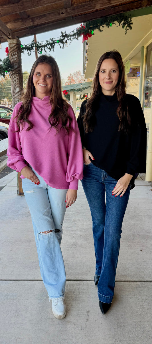 Mock Neck Balloon Sleeve Top