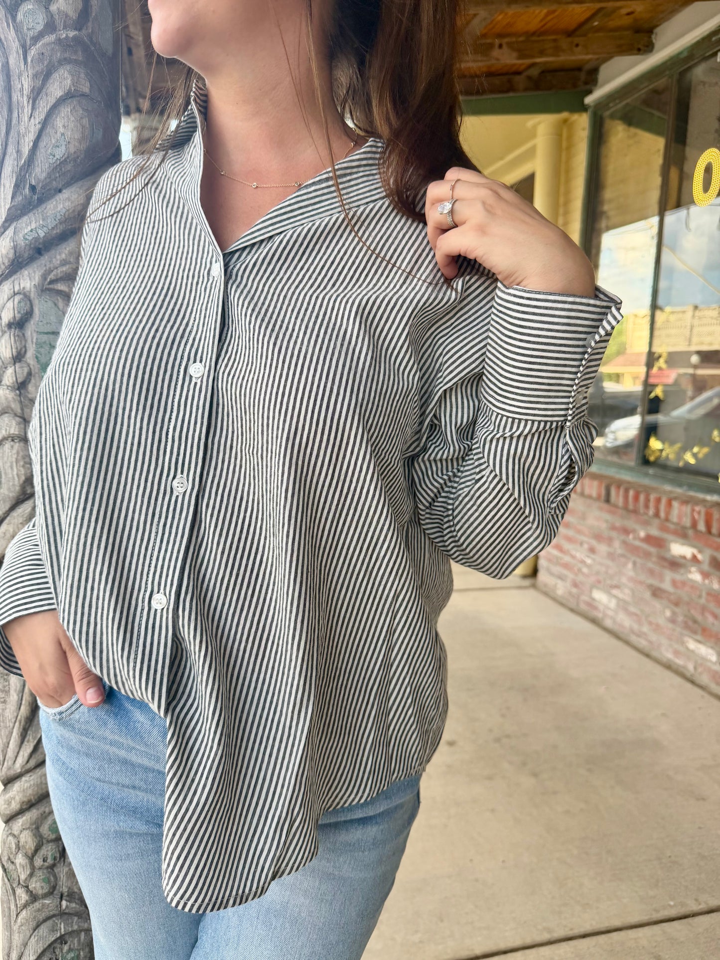 Black Woven Button Down