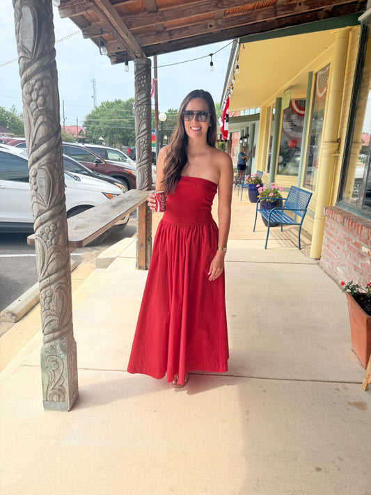Strapless Flowy Midi Dress