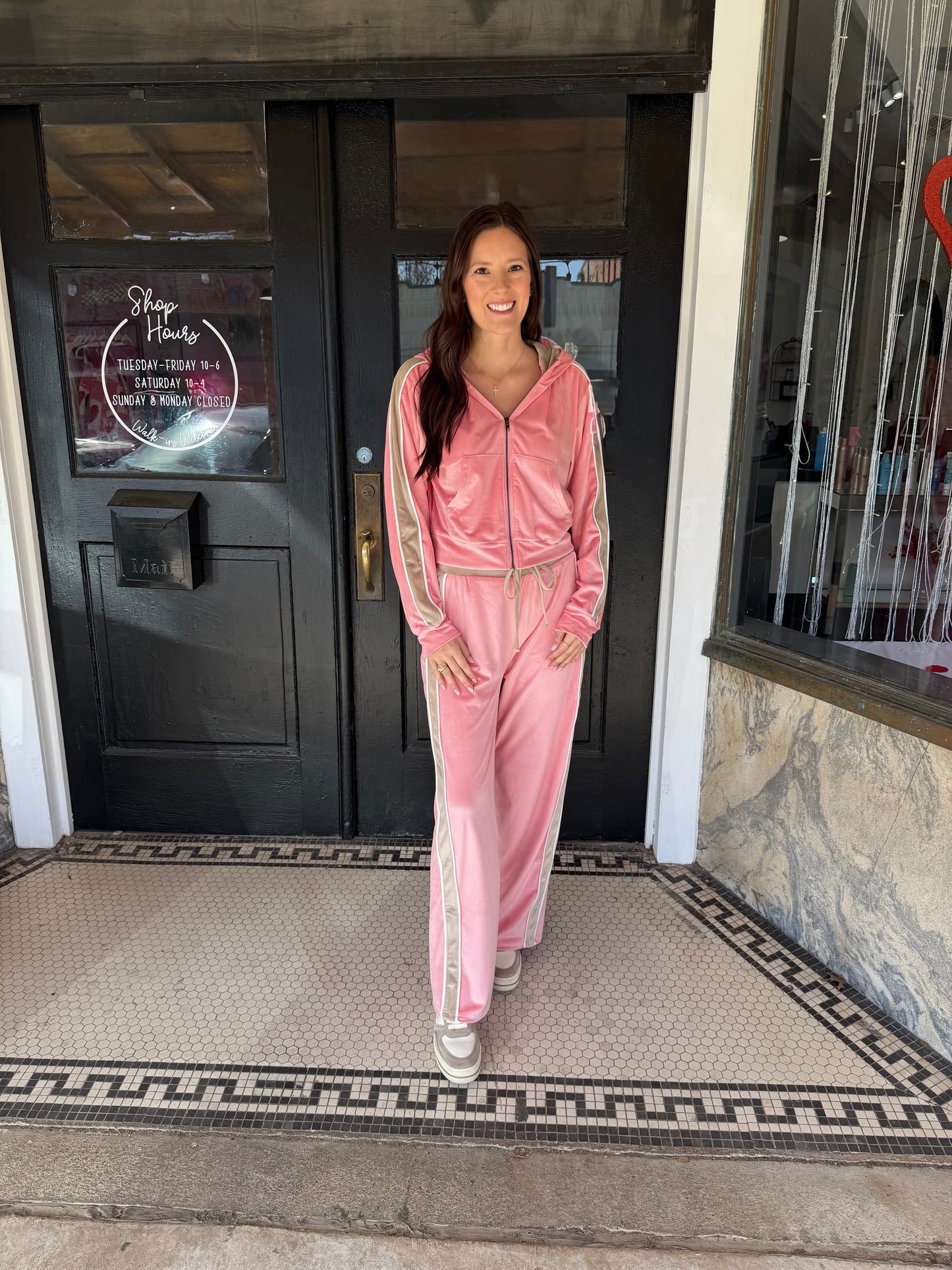 Velour Tracksuit Set with Stripe