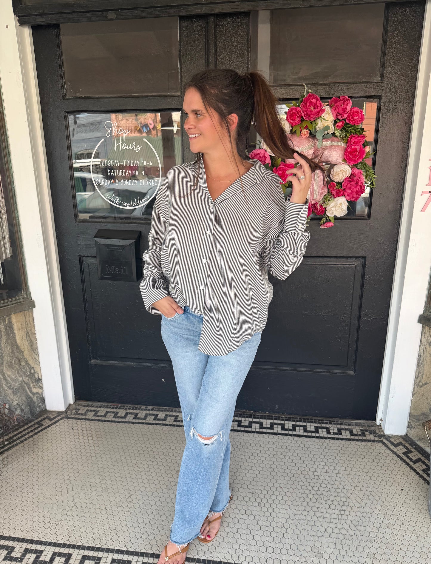 Black Woven Button Down