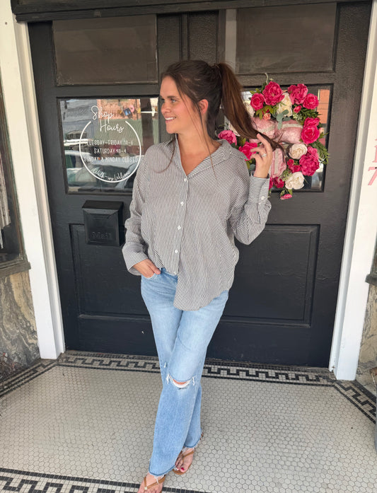 Black Woven Button Down