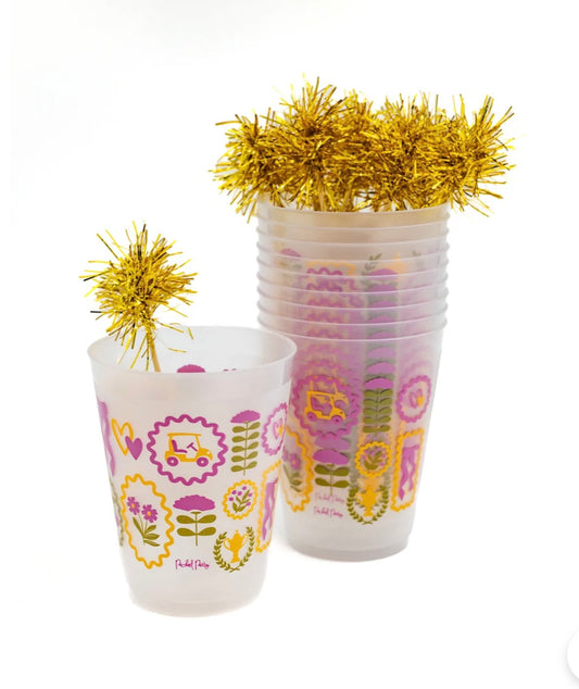 Social Club Reusable Party Cups and Pom Stirs (Set of 10)