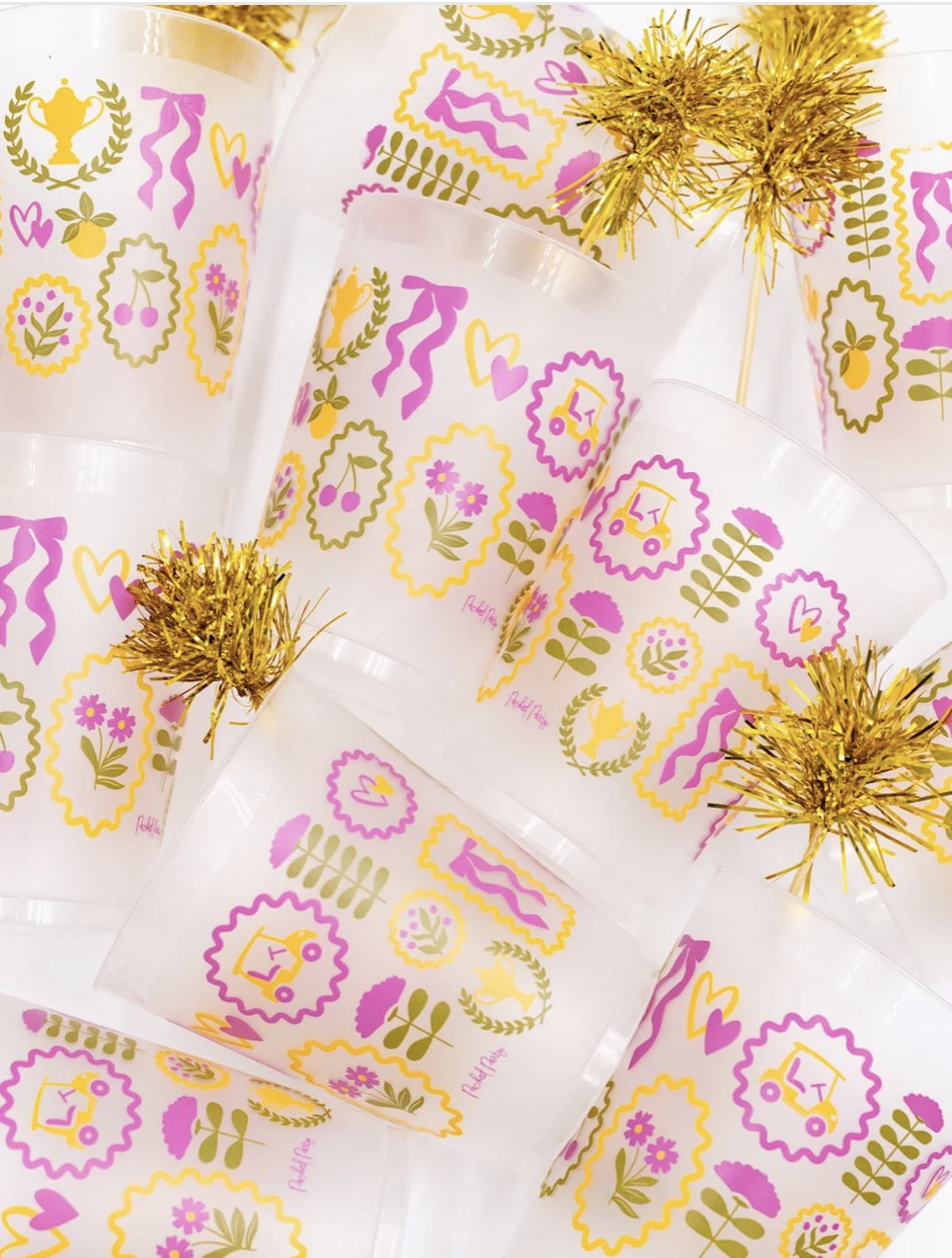 Social Club Reusable Party Cups and Pom Stirs (Set of 10)