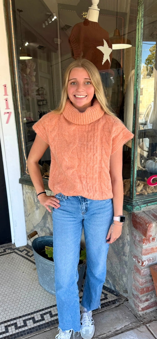 Drop Shoulder Sleeveless Turtle Neck