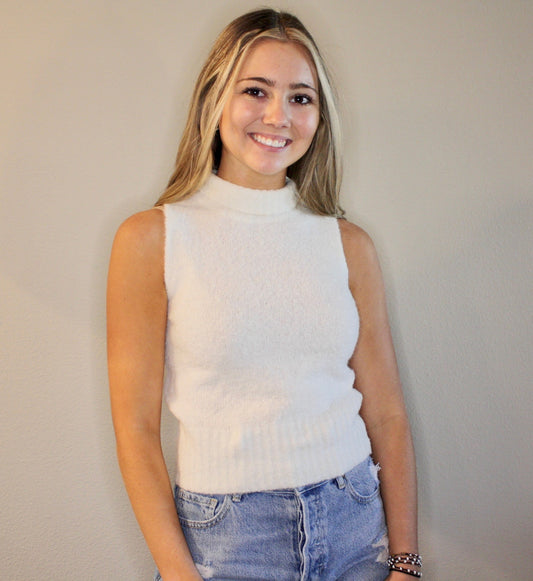 Sleeveless Mock Neck Knit Sweater Top