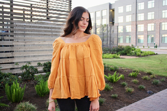 Mustard Tiered Gauze Top
