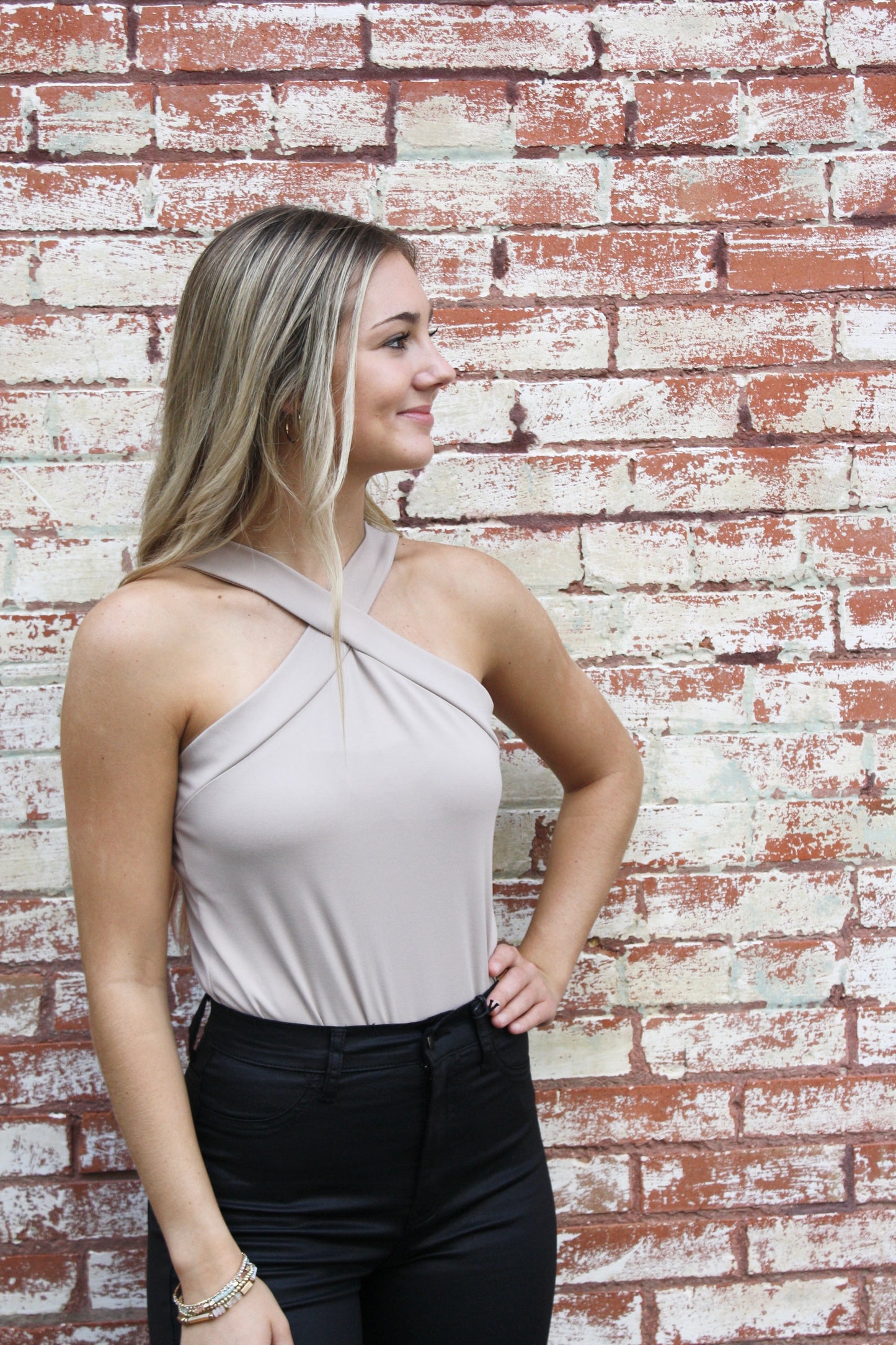 Cross Front Halter Neck Bodysuit