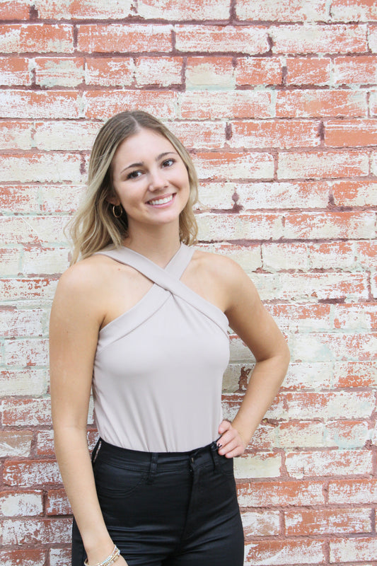 Cross Front Halter Neck Bodysuit