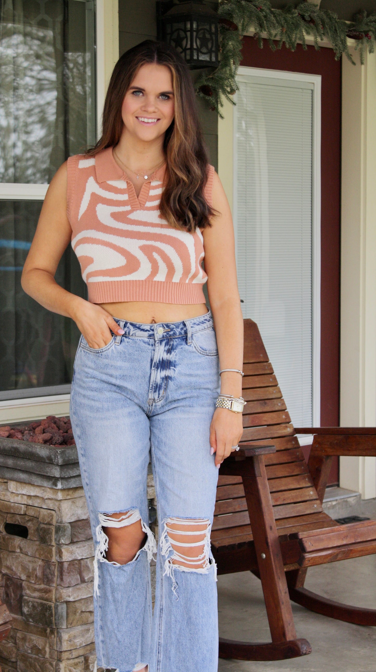 Collared Sleeveless Stripe Tank